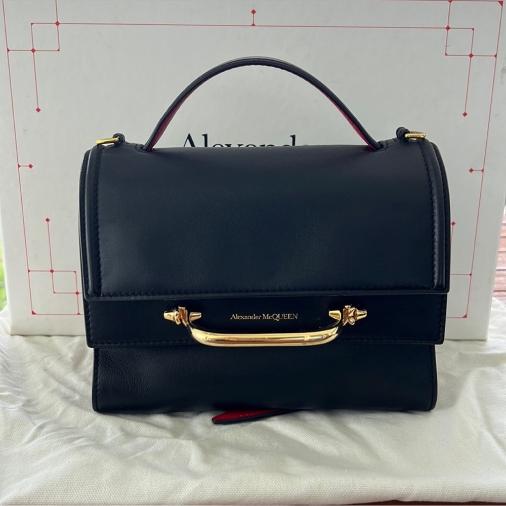 Alexander McQueen Black Satchel with Gold-Tone Detail